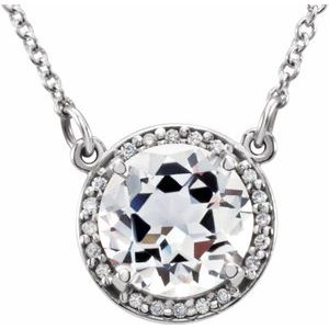 14K White 8 mm Round White Topaz & .05 CTW Diamond 16" Necklace