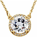 14K Yellow 8 mm Round White Topaz & .05 CTW Diamond 16" Necklace