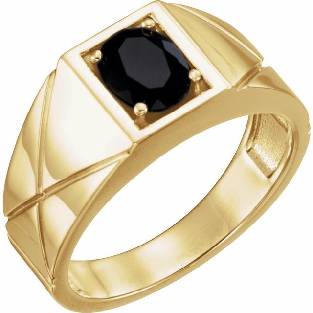 14K Yellow Natural Black Onyx Ring