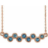 14K Rose Natural Aquamarine Bezel-Set Bar 16-18" Necklace