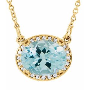 14K Yellow Natural Blue Zircon & .04 CTW Natural Diamond 16 1/2" Necklace