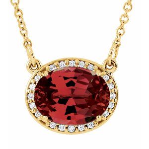 14K Yellow Natural Mozambique Garnet & .04 CTW Natural Diamond 16 1/2" Necklace