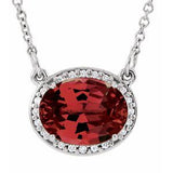 14K White Natural Mozambique Garnet & .04 CTW Natural Diamond 16 1/2" Necklace