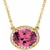 14K Yellow Natural Pink Tourmaline & .04 CTW Natural Diamond 16 1/2" Necklace