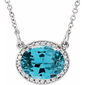 14K White Natural Swiss Blue Topaz & .04 CTW Natural Diamond 16 1/2" Necklace