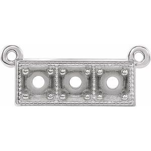 Sterling Silver 3 mm Round Three-Stone Granulated Bar Necklace Center