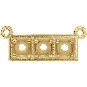 14K Yellow 3 mm Round Three-Stone Granulated Bar Necklace Center