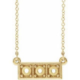 14K Yellow 3 mm Round Three-Stone Granulated Bar Necklace Mounting