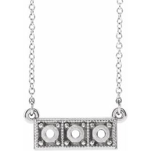 Platinum 3 mm Round Three-Stone Granulated Bar Necklace Mounting