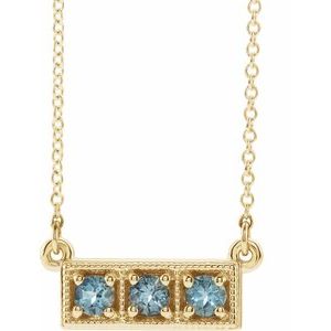 14K Yellow Natural Aquamarine Three-Stone Bar 16-18" Necklace