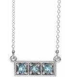Sterling Silver Natural Aquamarine Three-Stone Bar 16-18" Necklace