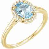 14K Yellow 8x6 mm Natural Aquamarine & .04 CTW Natural Diamond Ring