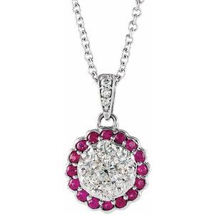 14K White Natural Ruby & 1/3 CTW Natural Diamond 16-18" Necklace