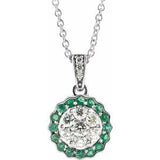 14K WhiteNatural Emerald & 1/3 CTWNatural Diamond 16-18" Necklace
