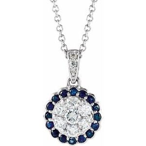 14K WhiteNatural Blue Sapphire & 1/3 CTWNatural Diamond 16-18" Necklace