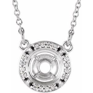 14K White 8 mm Round .05 CTW Natural Diamond Semi-Set 16" Necklace