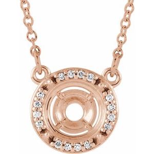 14K Rose 8 mm Round .05 CTW Natural Diamond Semi-Set 16" Necklace