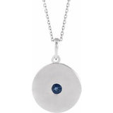 14K White Natural Blue Sapphire Disc 16-18" Necklace
