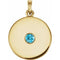 14K Yellow Natural Blue Zircon Disc Pendant