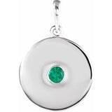 Platinum Natural Emerald Disc Pendant