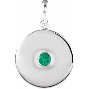 Sterling Silver Natural Emerald Disc Pendant