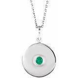 14K White Natural Emerald Disc 16-18" Necklace