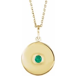 14K Yellow Lab-Grown Emerald Disc 16-18" Necklace