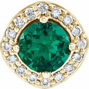 14K Yellow Lab-Grown Emerald & .08 CTW Natural Diamond Pendant