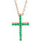 14K Rose Natural Emerald Petite Cross 16