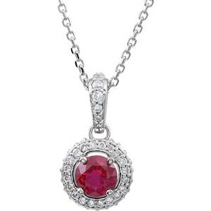 Platinum Natural Ruby & 1/5 CTW Natural Diamond 18" Necklace