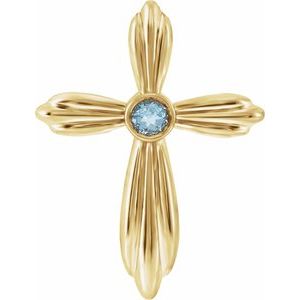 14K Yellow Natural Aquamarine Cross Pendant