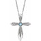 Sterling Silver Natural Aquamarine Cross 16-18