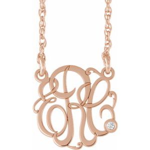 14K Rose Gold-Plated Sterling Silver 30 mm 3 Initials .02 CT Natural Diamond Script Monogram 18" Necklace