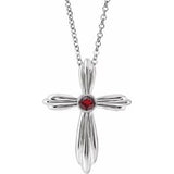 Sterling Silver Natural Mozambique Garnet Cross 16-18"Necklace