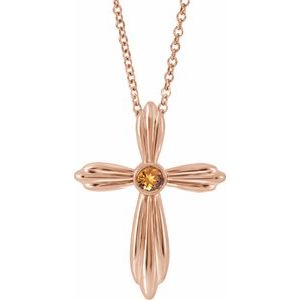14K Rose Natural Citrine Cross 16-18" Necklace