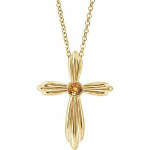 14K Yellow Natural Citrine Cross 16-18" Necklace
