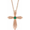 14K Rose Lab-Grown Emerald Cross 16-18
