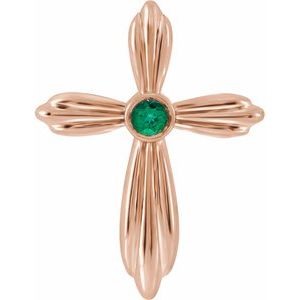 14K Rose Natural Emerald Cross Pendant