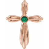 14K Rose Lab-Grown Emerald Cross Pendant