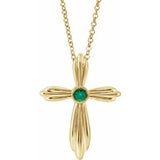14K Yellow Lab-Grown Emerald Cross 16-18" Necklace