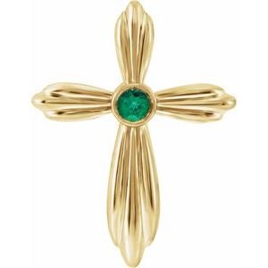 14K Yellow Natural Emerald Cross Pendant