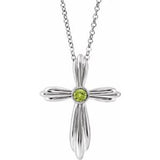14K White Natural Peridot Cross 16-18" Necklace