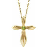 14K Yellow Natural Peridot Cross 16-18" Necklace