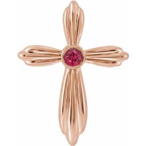 14K Rose Lab-Grown Ruby Cross Pendant