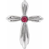 14K White Lab-Grown Ruby Cross Pendant