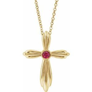 14K Yellow Natural Ruby Cross 16-18" Necklace