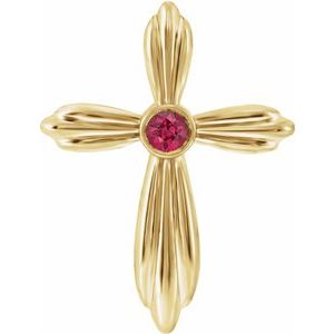 14K Yellow Lab-Grown Ruby Cross Pendant