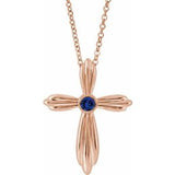 14K Rose Lab-Grown Sapphire Cross 16-18" Necklace