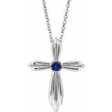 Platinum Lab-Grown Sapphire Cross 16-18" Necklace