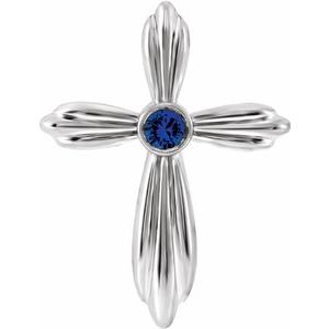 Sterling Silver Lab-Grown Sapphire Cross Pendant